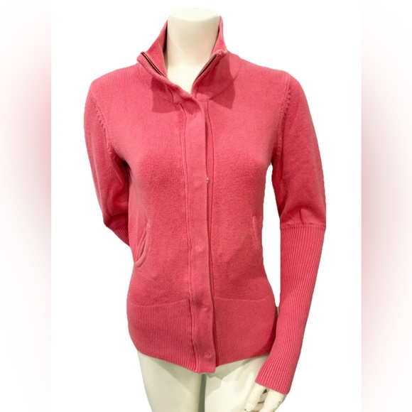Boston Proper Women’s Pink Zip Up Sweater Size S Cotton Cashmere Blend Ribbed - Picture 1 of 7